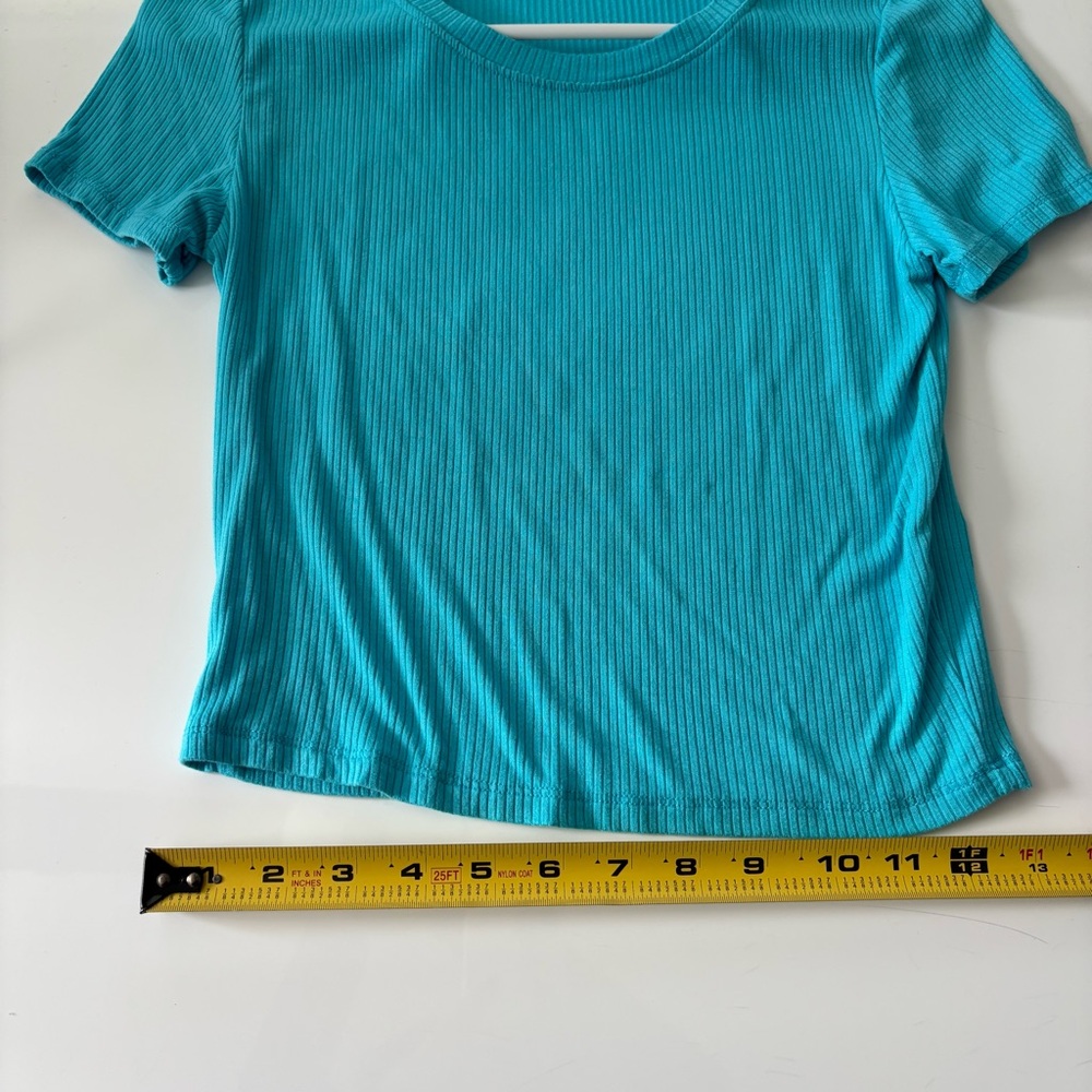 Active Basic Teal Ribbed Crop Top - Picture 8 of 10